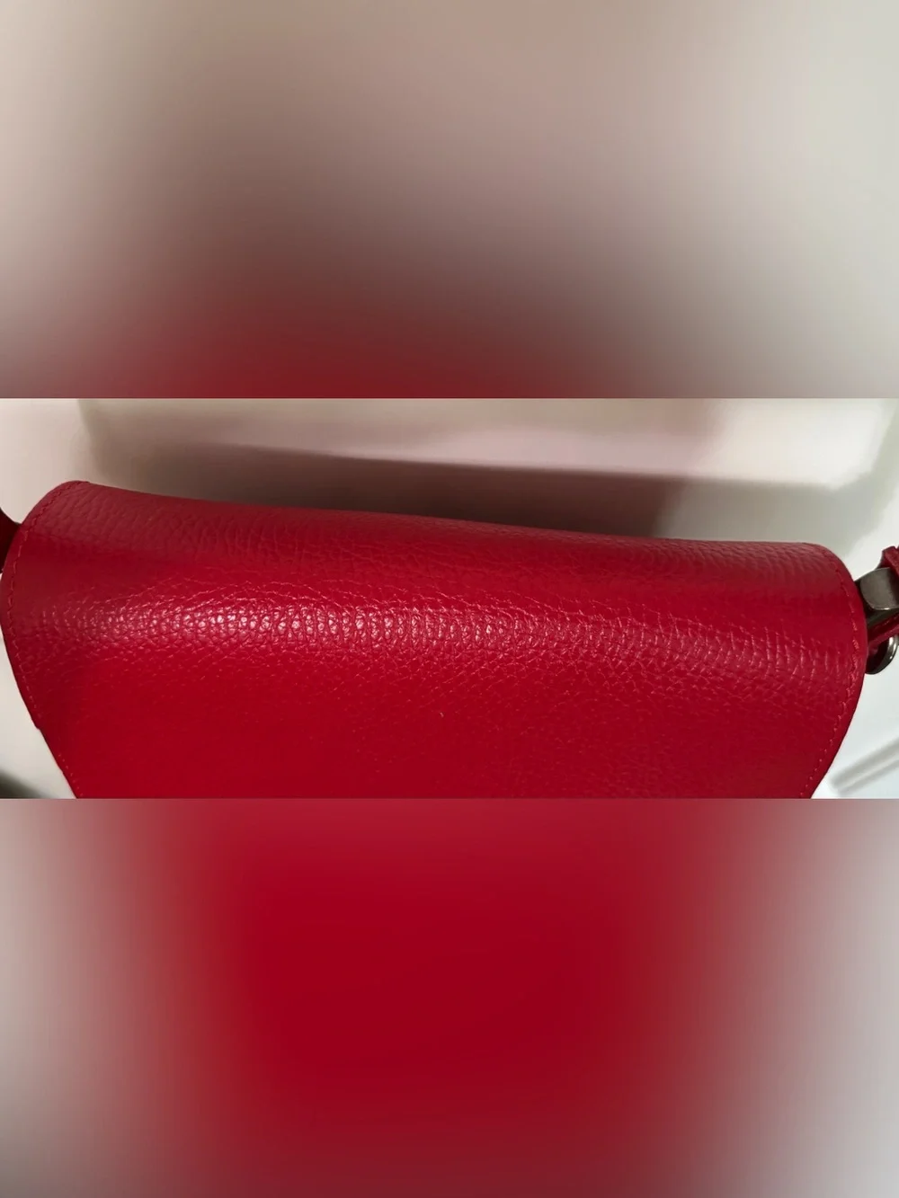 Carla Ferreri Red Pebbled Leather Crossbody Bag Made in Italy Adjustable Strap